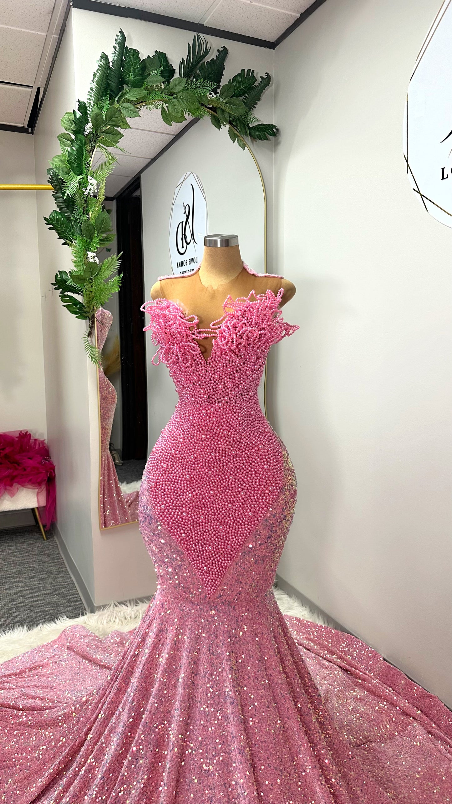 Blush Sparkle Enchantress: luxury sparkly sequin with pearls and 3D pearls: All sizes Available