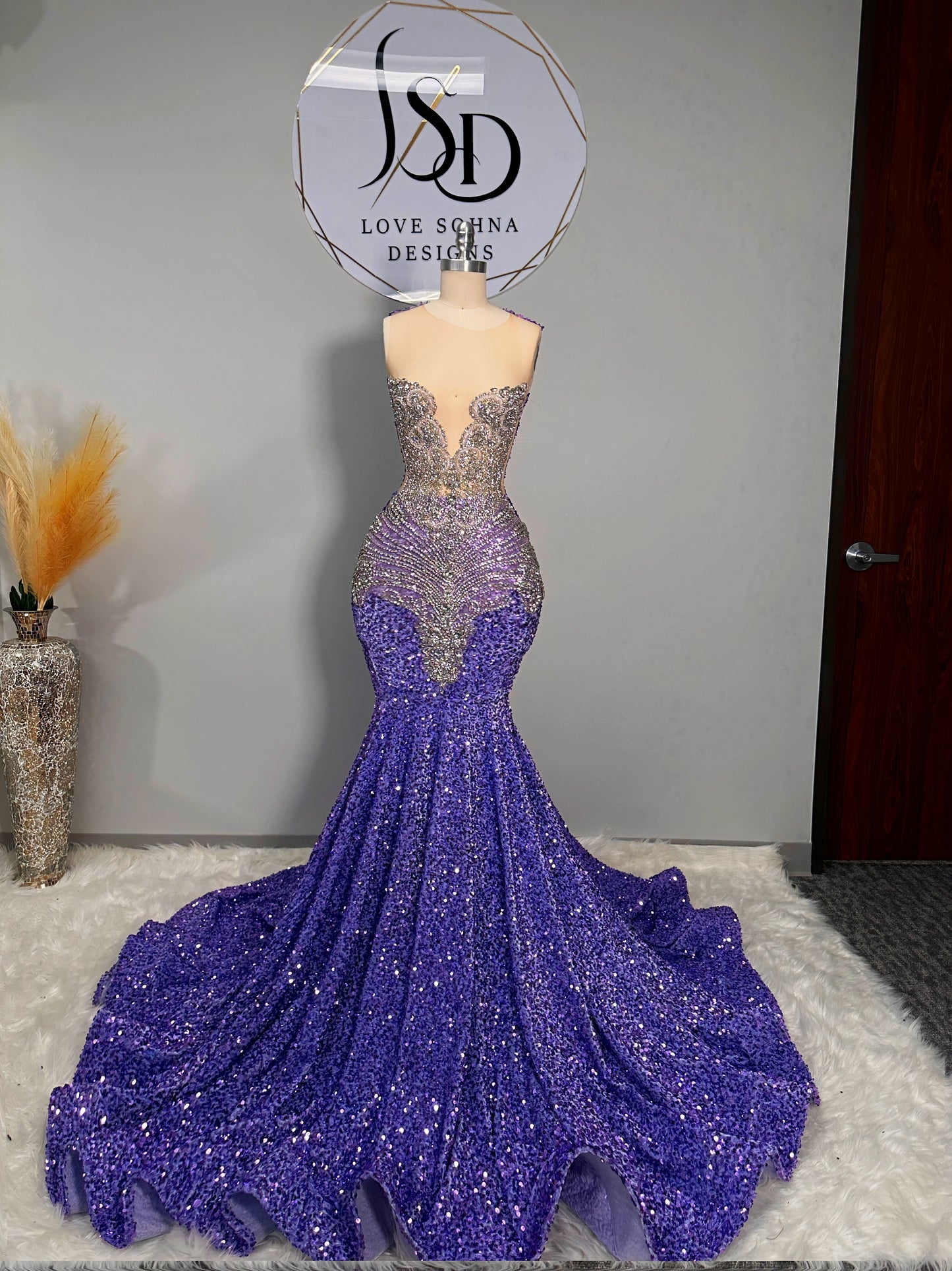 Amethyst Allure Gown, Luxurious sequin, Diamond rhinestone bodice: all sizes available