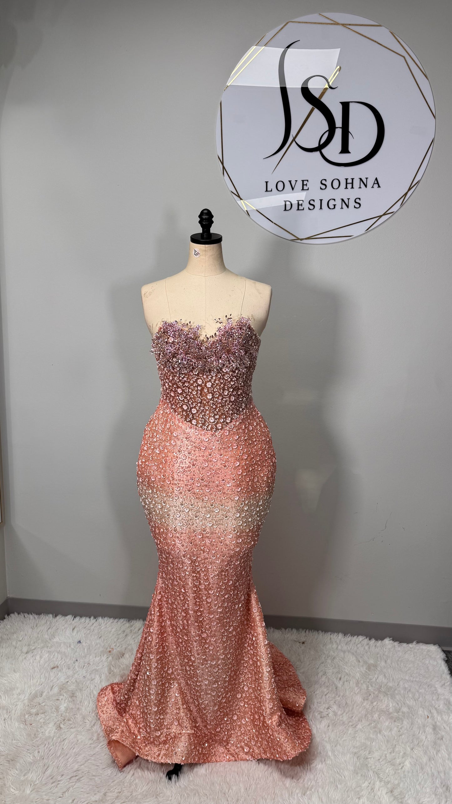 Custom Peach Diamond Corset Dress