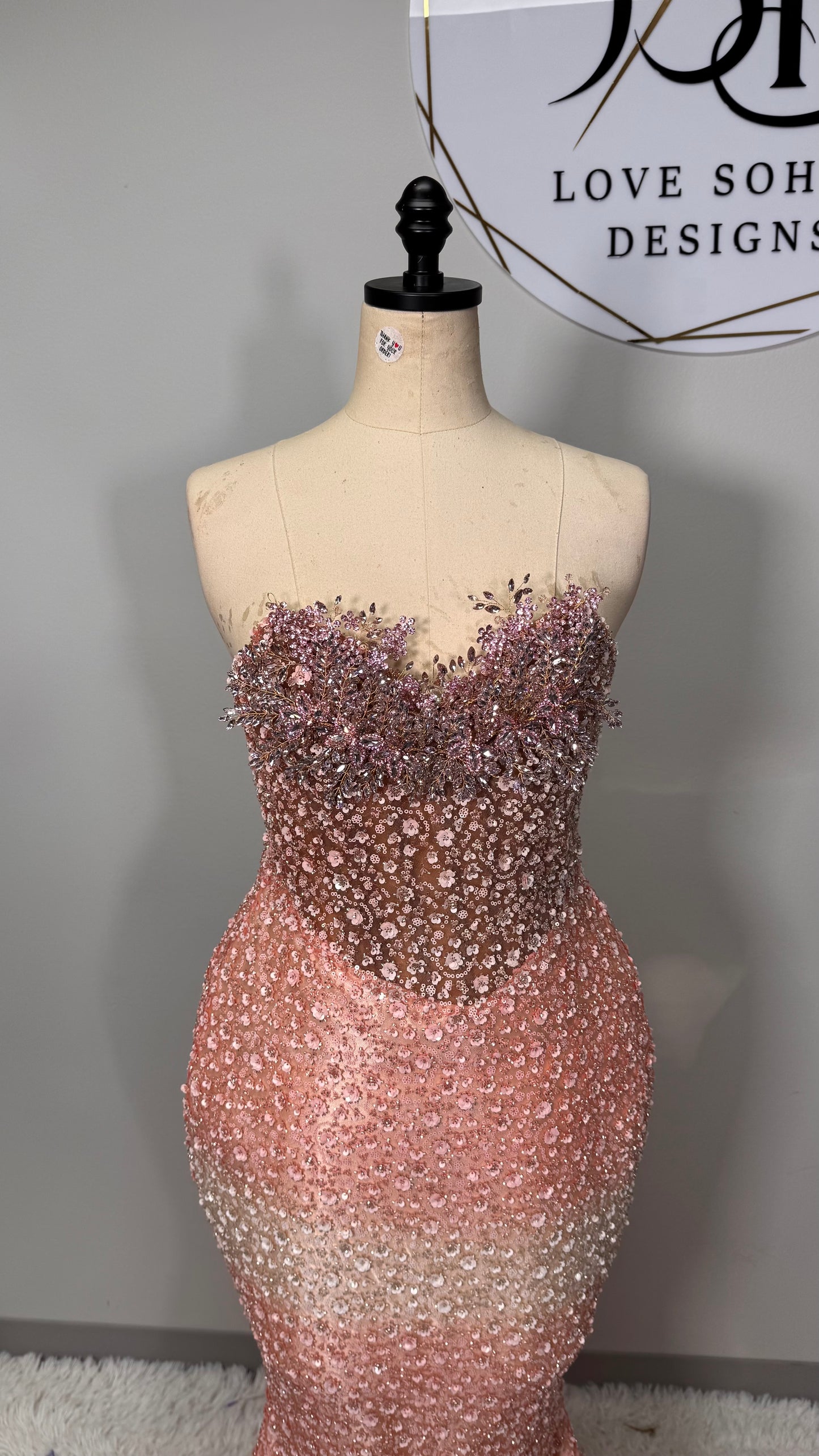 Custom Peach Diamond Corset Dress