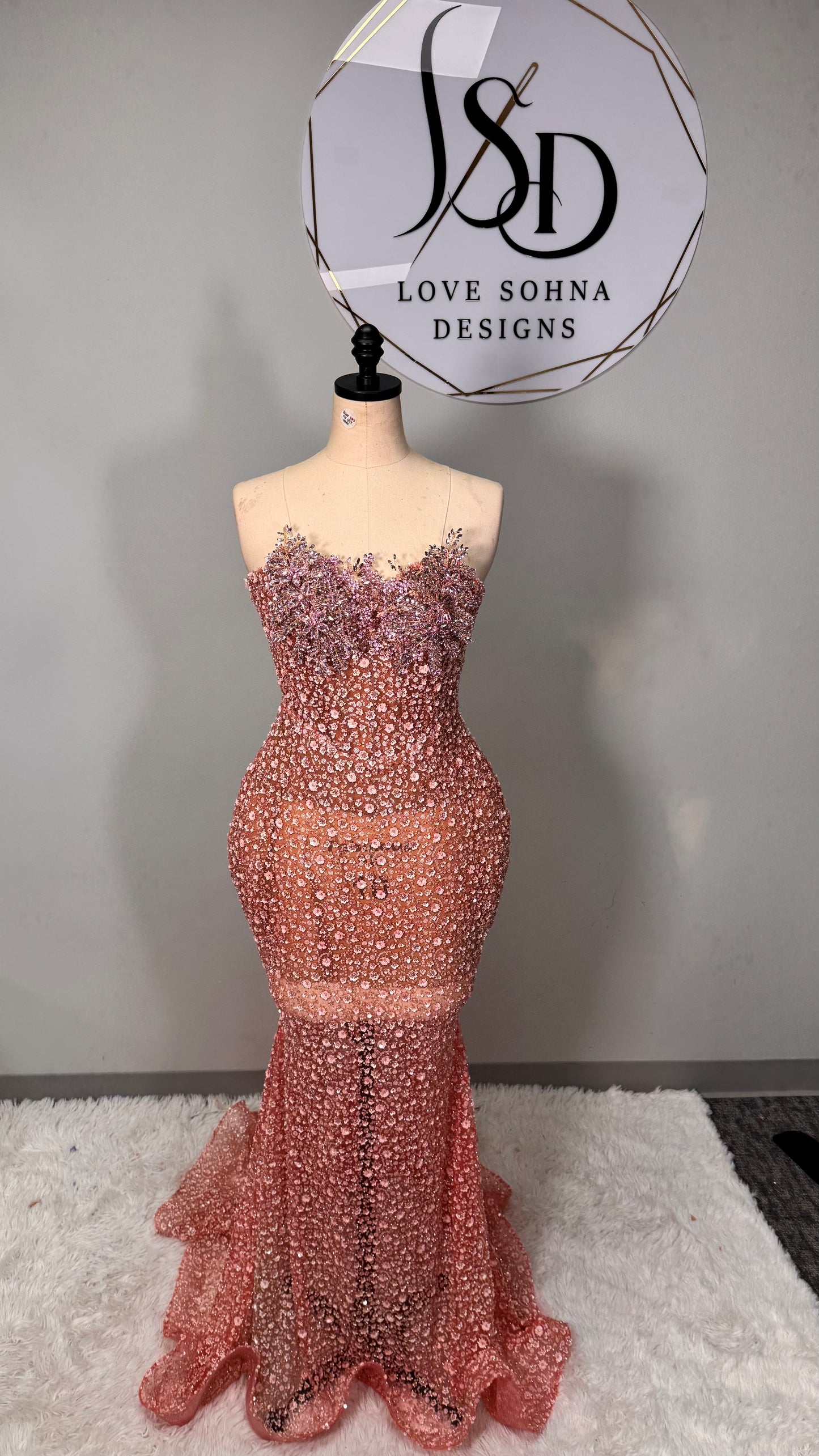 Custom Pink Beaded Dress