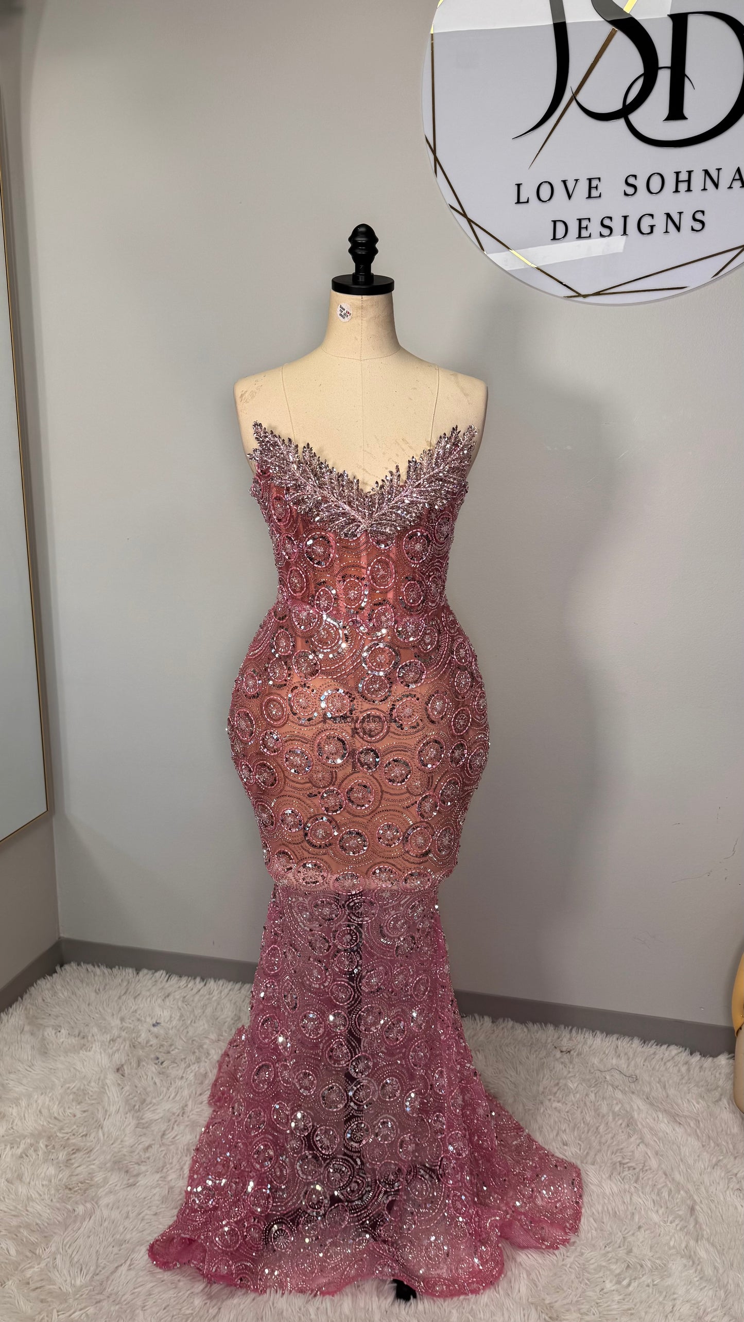 Custom Rose Gold Pattern Beaded Dress