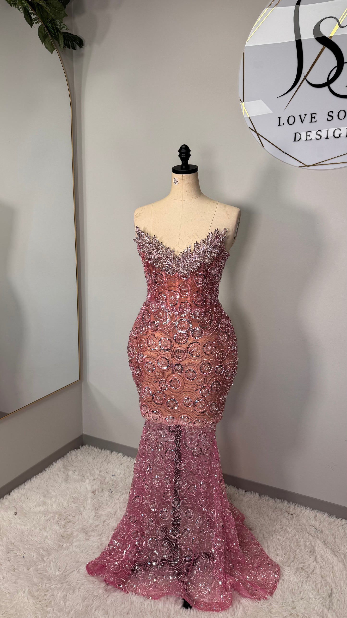 Custom Rose Gold Pattern Beaded Dress