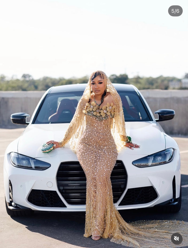 Lovesohna gold embellished formal gown