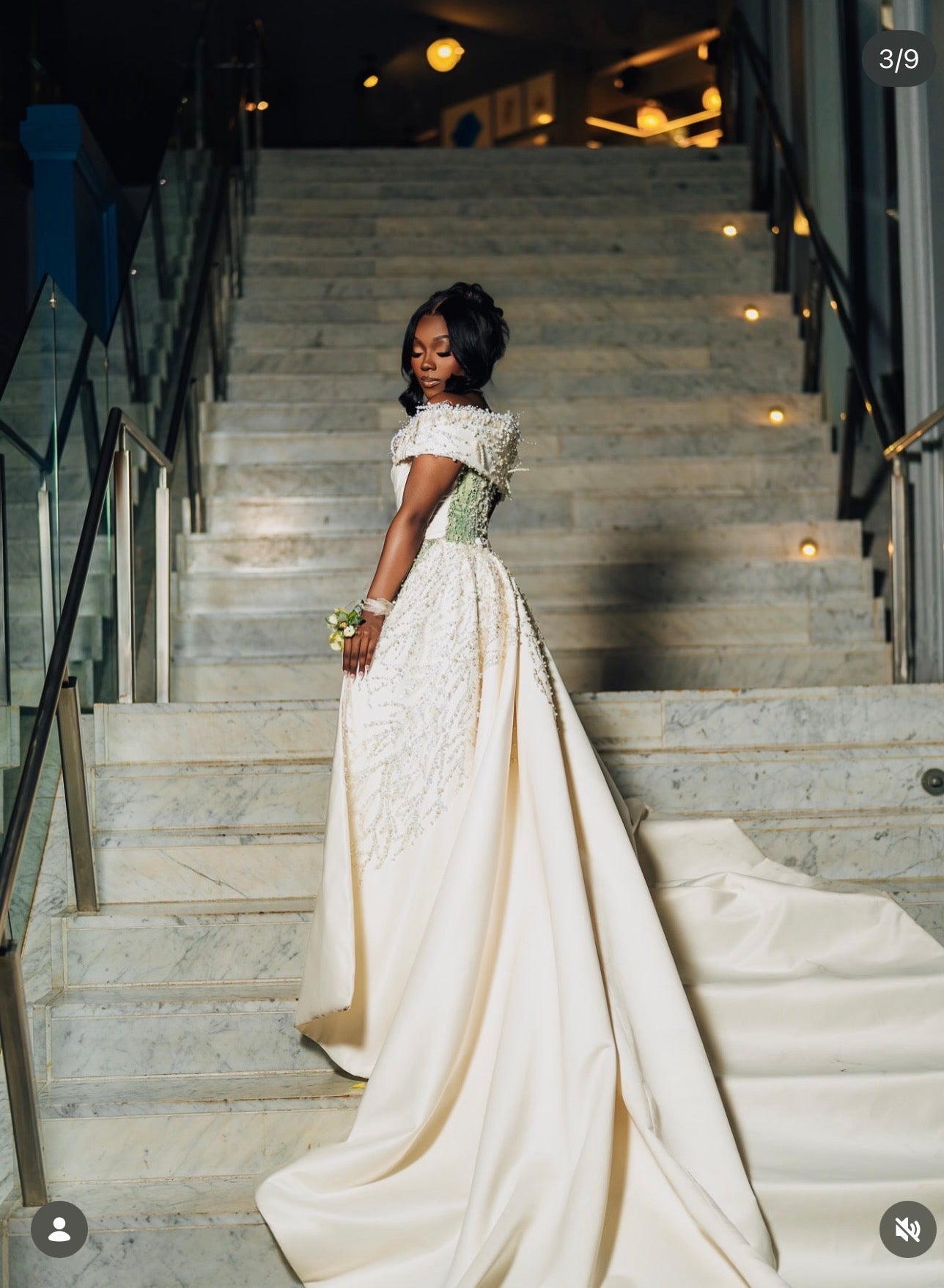 Lovesohna custom white and green prom gown